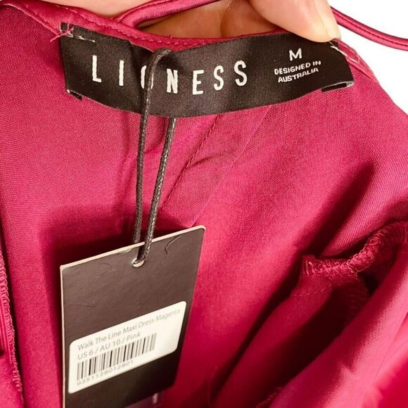Lioness | Walk The Line Magenta Satin Cowl Neck Maxi Dress Size M | NWT - Picture 5 of 12